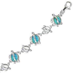 B636--NEW! Sterling Silver Hawaiian Blue Opal Honu Bracelet by SVA Hawaiian Jewelry