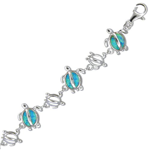 Sterling Silver Hawaiian Blue Opal Turtle Bracelet
