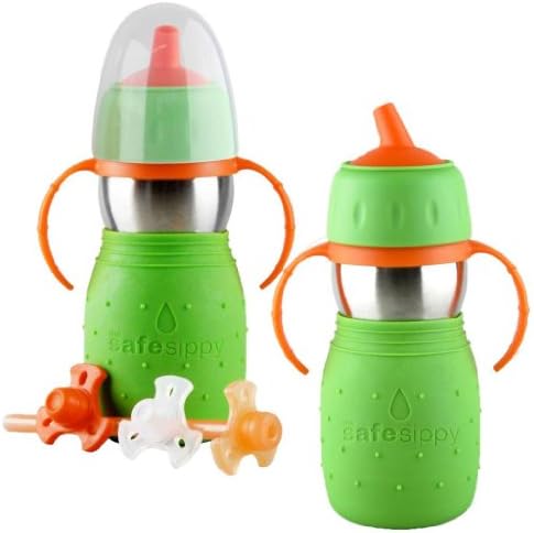 The Safe Sippy Cup & Safe Sippy 2 2-in-1 Sippy to Straw Bottle, Twin Pack, Green