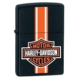 Zippo Lighter Harley Davidson Logo With Orange Stripe On Black Matte Finish Modern Design
