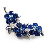 Swarovski Crystal Floral Brooch (Silver&Sapphire)