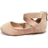 Anna Girl Kids Dress Ballet Flat Elastic Ankle Strap Comfortable Ballerina Synthetic Suede Shoes