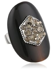 Barse "Tibetan" Black Horn Swarovski Crystal Ring