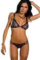 Rene Rofe 2-Piece Lace Bra and G-String Set, Black, Medium/Large