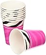 Amscan Zebra Print Paper Cups, Black/White/Hot Pink, 9 oz