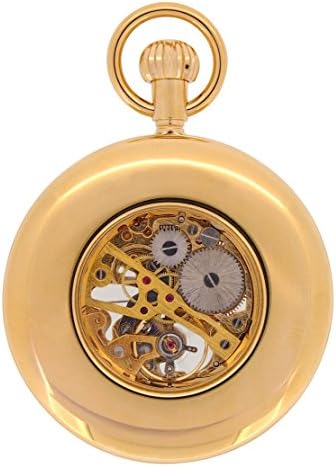 Regent Hills Vintage Brass Case Open Face Mechanical Skeleton Pocket Watch With Chain 6441GP-LG(G)-CNG1