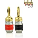 Mediabridge ULTRA Series Fast-Lock Banana Plugs - Corrosion-Resistant 24K Gold-Plated Connectors & Crimping Teeth - 6 Pair Per Package - (Part# SPC-BP2-6 )