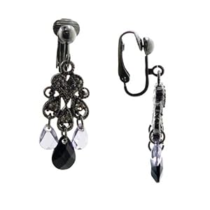 Vintage Hearts Black Clip Earrings