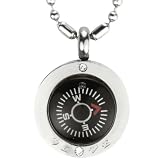 Stainless Steel Silver Tone Small Direction of Love Compass Pendant Necklace