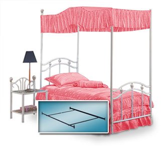 White Twin Princess Bed Frame, Canopy Frame, Hot Pink Canopy Fabric & White Night Stand