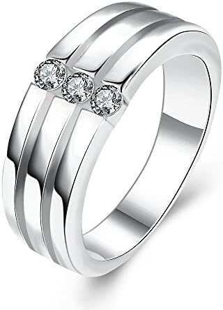Womens and Mens Fashion 3 Bands Ring White Platinum Plated Inlay Cubic Zirconia - RebeccaSeller