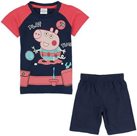 peppa pig clothing Little Boys' Spring Summer Fall Short-Sleeve Cartoon Pure-Color Alphabet Natural Cotton Shorts (Set of 2 Pieces),Sapphire,5(5-6Y)