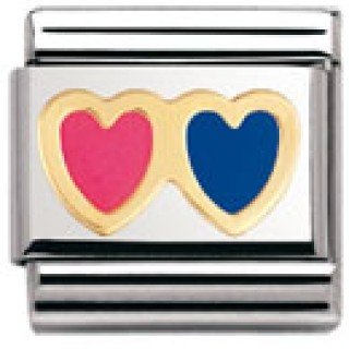 Nomination Composable Classic LOVE Edelstahl, Email und 18K-Gold (Doppeltes Herz ROT/BLAU) Preisvergleich