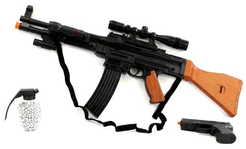 MP44 Spring Action Airsoft Gun With Scope, Laser, Light FPS-250, + Free Spring Pistol + 800 Count Grenade BB’s