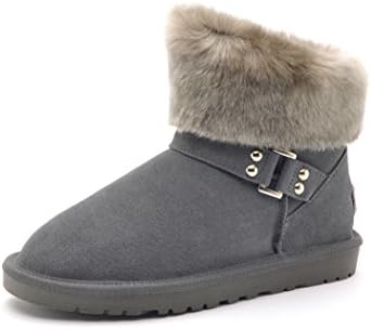 HLHMarket Women's Upper Sheepskin Fur Lined Snow Boot 8 W US Dark Grey