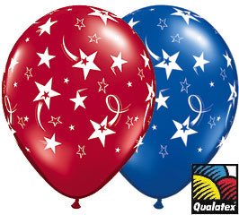 Set of 12 Star Design Latex Balloons Red & Blue Patriotic
