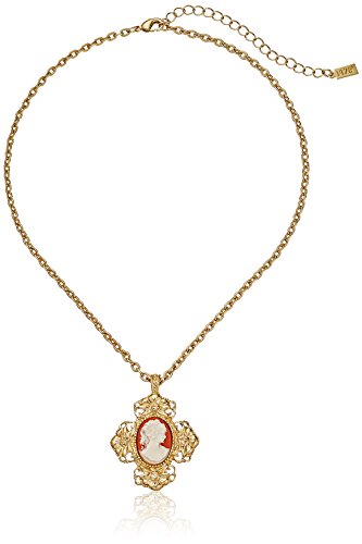 1928 Jewelry Victorian Era Cross Cameo Necklace, 16" + 3" Extender
