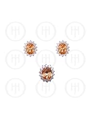 Sterling Silver -CZ Royal Wedding Inspired Earrings Pendant Set (Champ