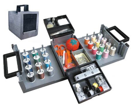 Foldaway Sewing Box - With Sewing Supplies (Black) (7.5"H x 8.5"W x 6"D)