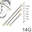 316L Surgical Steel Industrial with Design - White Ball 14G, 1" 5/16 - Sold as a Pair
