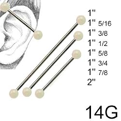 316L Surgical Steel Industrial with Design - White Ball 14G, 2" - Sold as a Pair