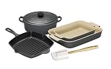 Le Creuset Cast Iron, Stoneware & Spatula Gift Set, 5 Piece, Granite