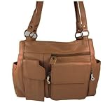 Classic Genuine Leather Large Handbag with Built In Organizer and Cell Phone Pocket