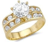  : Solid 14k Yellow Gold Solitaire CZ Cubic Zirconia Engagement Ring Band 1.5ct Round Cut