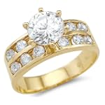 Solid 14k Yellow Gold Solitaire CZ Cubic Zirconia Engagement Ring Band 1.5ct Round Cut