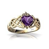 14K Yellow Gold Heart Genuine Amethyst Celtic Claddagh Knot Ring