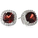 Sterling Silver Garnet and Created White Sapphire Earrings