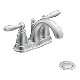 Moen 6610 Brantford Two-Handle Low Arc Bathroom Faucet with Drain Assembly, Chrome