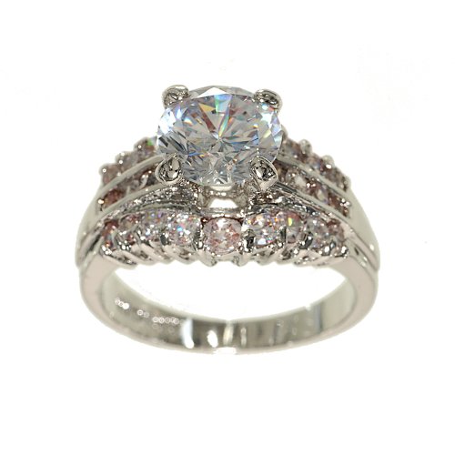 Silvertone Fashion Ring That Looks Like an Engagement Ring and Ring Guard Together in Hand Set Clear Cubic Zirconia