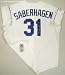 Bret Saberhagen Autographed/Hand Signed Kansas City Royals White Majestic Replica Jersey with CY 85,