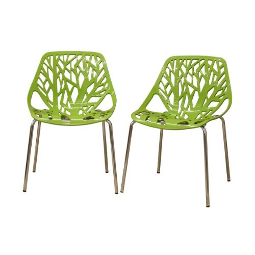 Baxton Studio Birch Sapling Plastic Modern Dining Chair, Green, Set of 2 On Sale