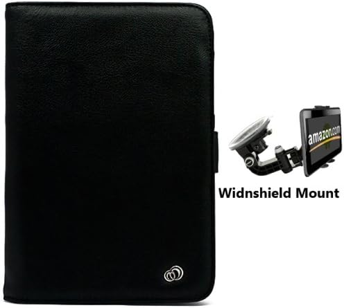 Black Texture Melrose Protective Slim and Durable Professional Faux Leather Executive Portfolio Cover Carrying Case with Memory Card Slots Coby Kyros 7-inch TouchScreen Tablet MID7016 Android OS 4G Wifi Tab + Includes a Compatible Universal Windshield Mount for Kindle Fire
