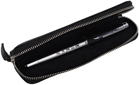 Xinyishi Unisex Pencil Zipper Bag Black Leather
