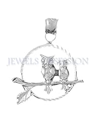 Rhodium-Plated 925 Sterling Silver Owl Pendant