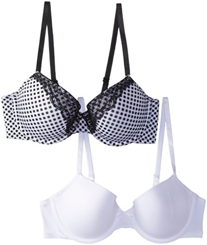 Marie Meili Women's Maya Microfiber Check and Solid T-Shirt Bra- 2 Pack