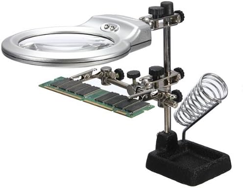 Water & Wood Jumbo Hand Free Magnifier Helping Magnifying Glass with LED Lamp Alligator Clip