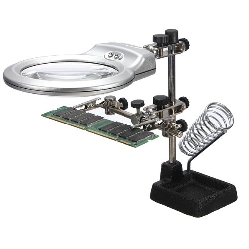 Water & Wood Jumbo Hand Free Magnifier Helping Magnifying Glass with LED Lamp Alligator Clip