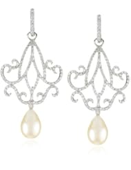 Katie Decker "Tulip" 18k White Gold and Diamond with Fresh Water Pearl Drop Earrings