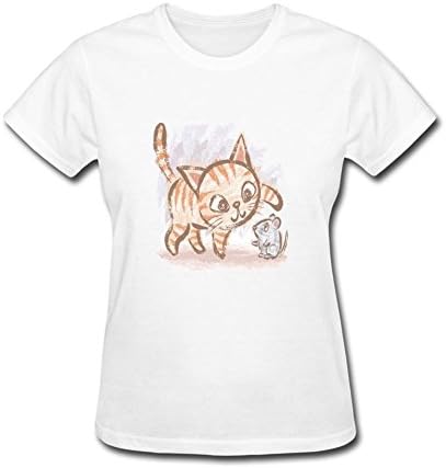 Pingteam Women's Cartoon cat mouse game art T shirts Size XXL White