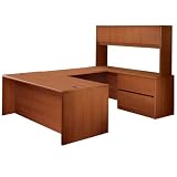 10700 Series Contemporary U-Shaped Desk with Storage Hutch  Lateral File in Henna Cherry Finish