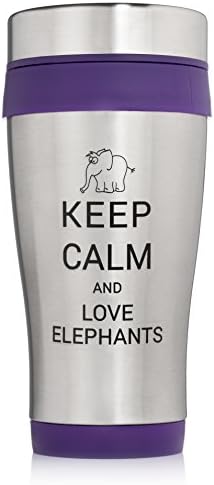 Purple Insulated Stainless Steel Travel Mug 16oz Keep Calm and Love Elephants