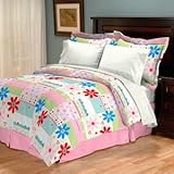 Hearts Flowers White Blue Red Pink Girls Twin Comforter Set 6 Piece Bed In A Bag Set