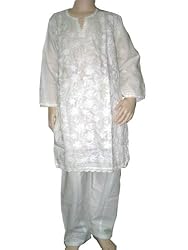 Embroidered Off White Cotton Girls Salwar Kameez with Duptta