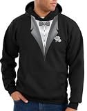 Tuxedo Hoodie with White Flower Tux Adult Sweatshirt - Black