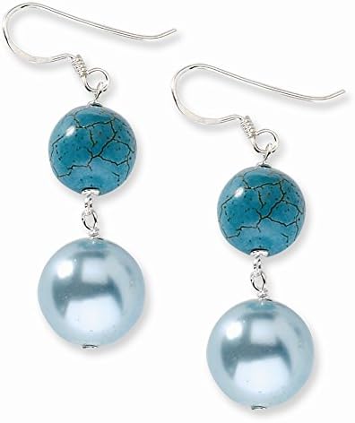 Sterling Silver 10-12mm Blue Howlite & Light Blue Shell Pearl Earrings