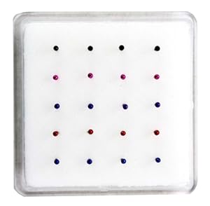 Color Powder Coated Nose Stud - Round Color Nose Ring - 5 Color (20 Pieces Bo...